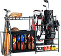 PLKOW Sports Equipment Organizer Rack, Garage Ball Rack, 2 Golf Bag Storage and