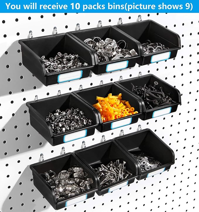 FRIMOONY Pegboard Bins with Hooks and Labels, - Image 2