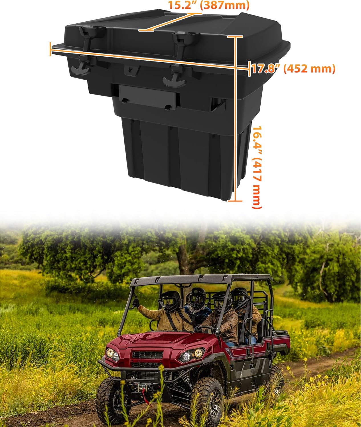Rear Cargo Box for Kawasaki Mule Pro FXT DXT DX FX 2015-2026 Accessories, 20L Removable Waterproof Storage Bin, Heavy Duty PP Tool Box Organizer