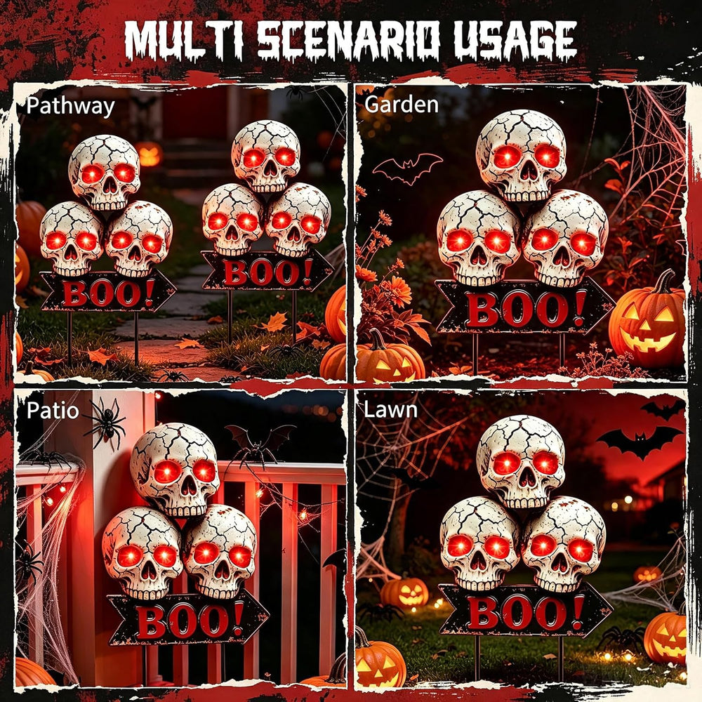 Halloween Decoration Outdoor, Solar Skull Lights with 6 Glowing Red Eyes