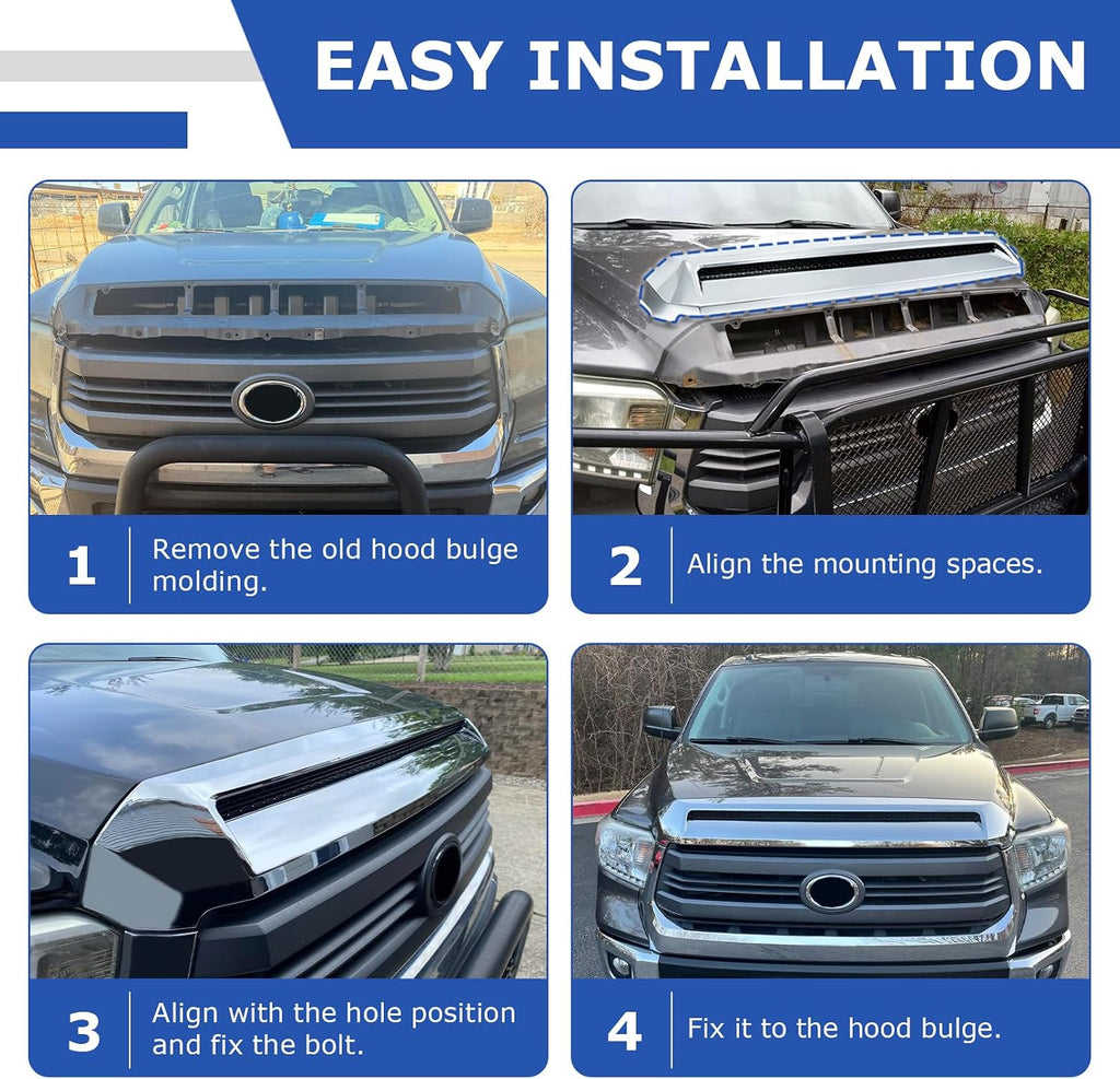 Front Upper Hood Bulge Molding Grille Trim Compatible with 2014-2021 Toyota Tundra Hood Scoop Molding Grill Trim Replacement for 76180-0C030 (Chrome)
