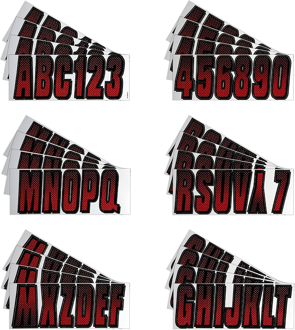 Hardline Products USA Series 300 Factory Matched Boat Registration Numbers - 3 Inch Red & Black Marine Lettering Kit - USCG Compliant, Fuel & Fade Resistant Vinyl Decals for Hulls & PWCs