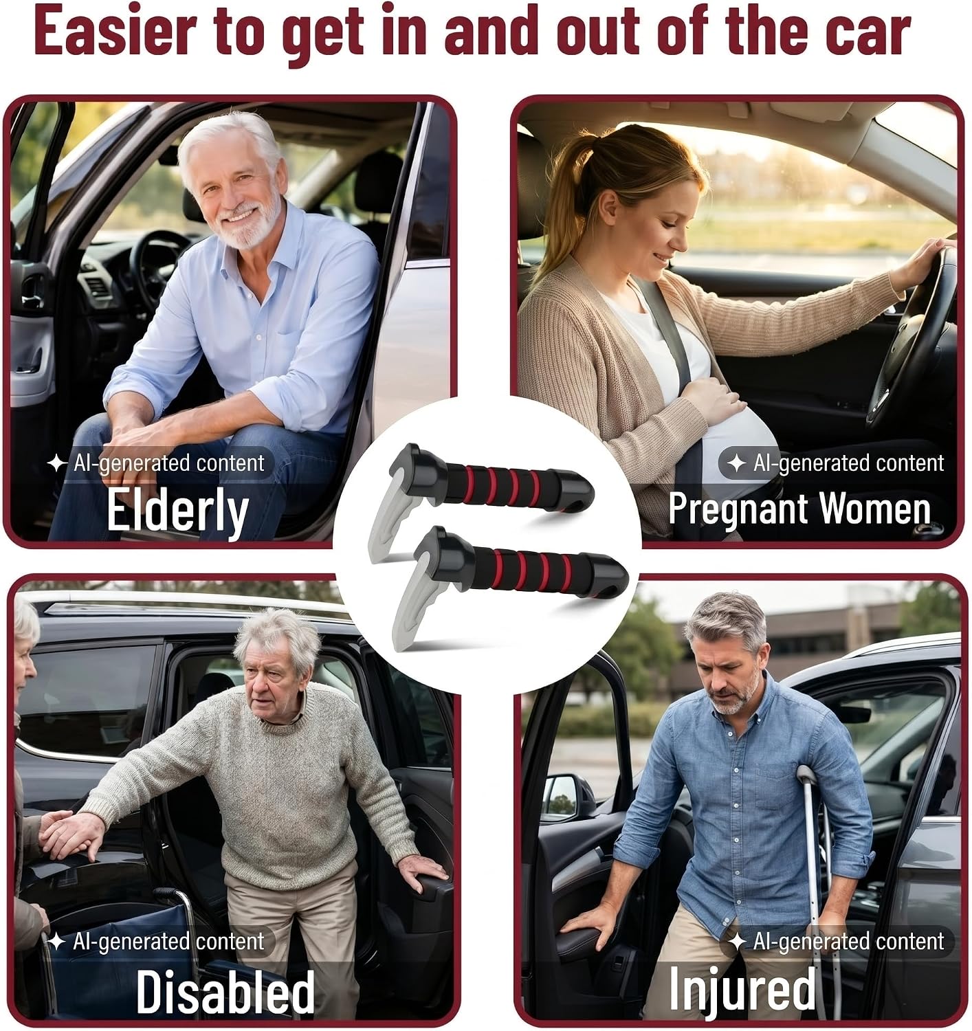 Bates- Car Door Handle for Elderly, 2 Pack, Car Assist Handle for Elderly, Red