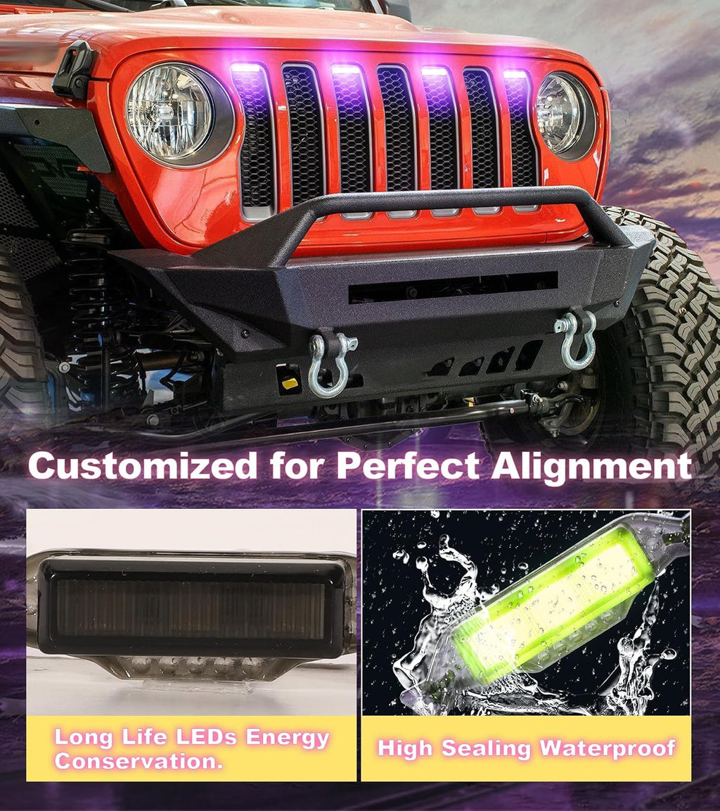 Grill Lights for Jeep Wrangler JL JLU Front Bumper Grille LED Running Marker Lamp Accessories (RGB, 2018-2023)