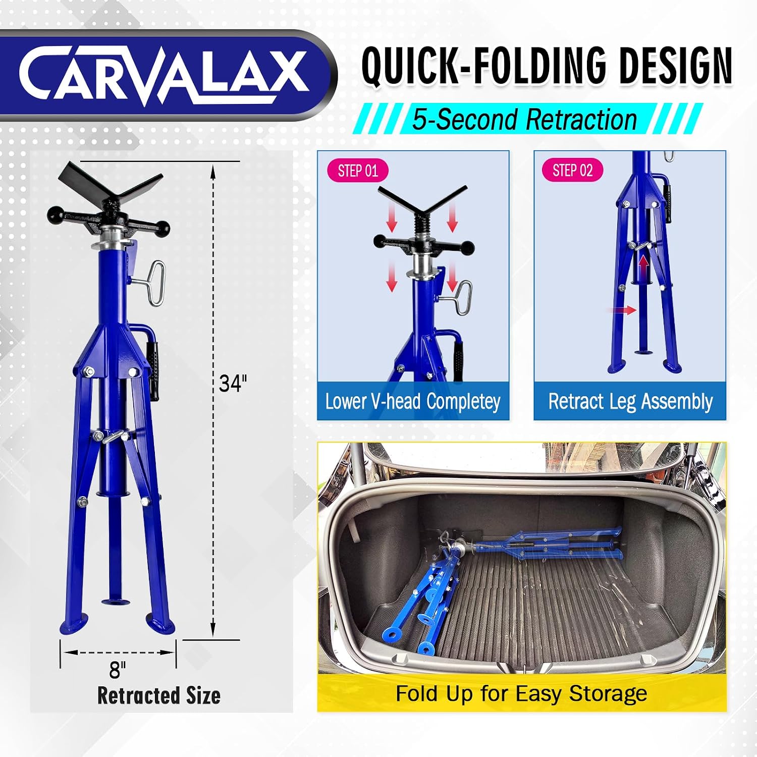 CARVALAX V-Head Pipe Jack Stands, Adjustable Pipe Stand for Welding | 28"-52" Adjustable Height, Fits 1/2"-12" Pipe Capacity, 2500LB Load Capacity, w/Portable Folding Legs