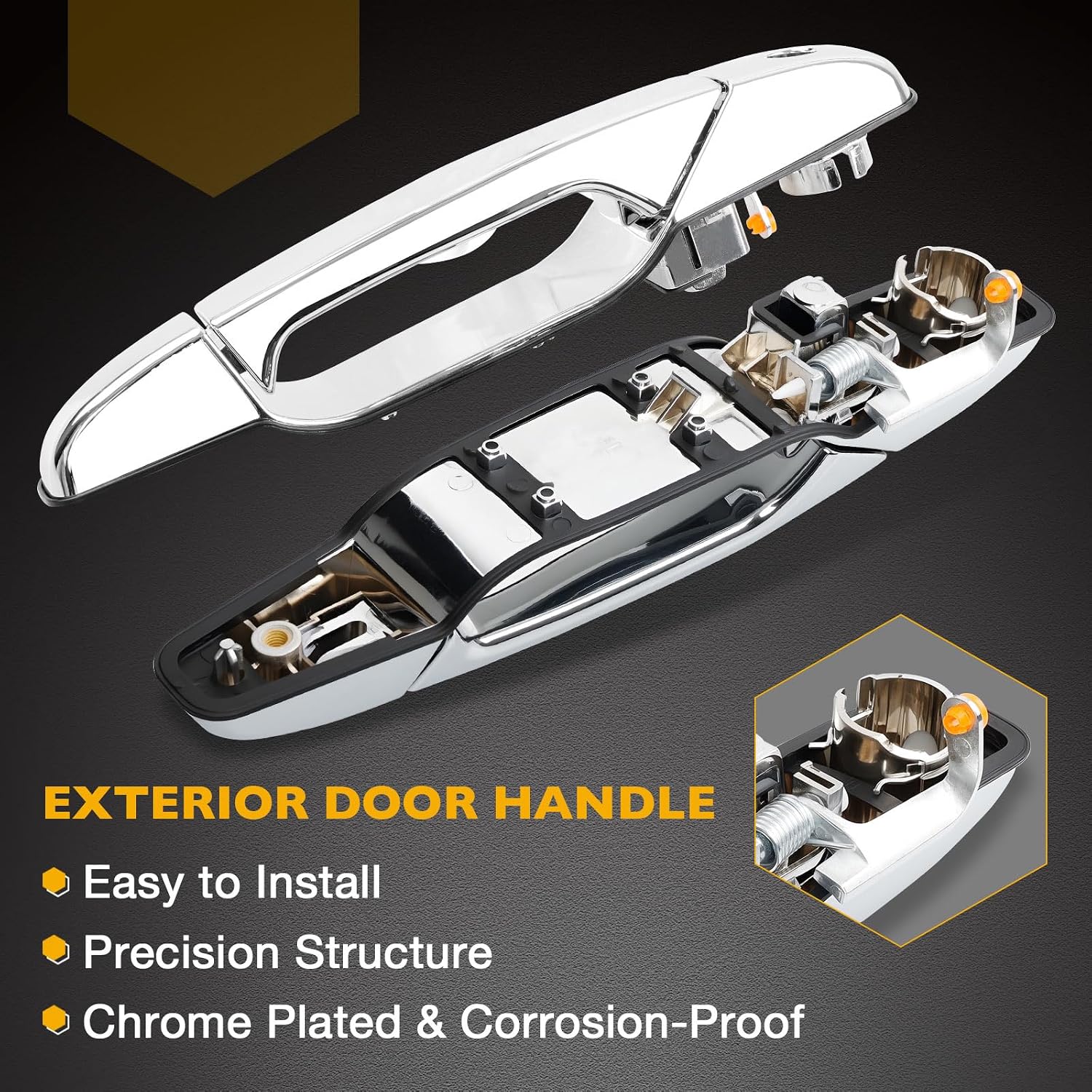 Exterior Chrome Door Handle Front Left Driver Side | Replacement for 2007-2013 Chevy Silverado Suburban Tahoe Avalanche GMC Sierra Yukon Cadillac Escalade | Replaces# 20828258, 22738721, 25960525