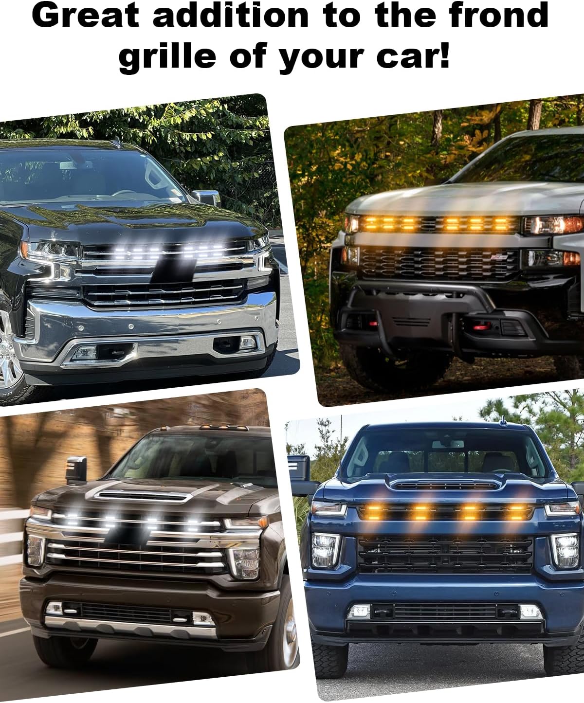 LED Grill Light for 2025 2024 Chevrolet Silverado Raptor Grille Lights Amber Warning Front Bumper Lamp 2019-2023 Silverado Accessories 4Pcs (Yellow)
