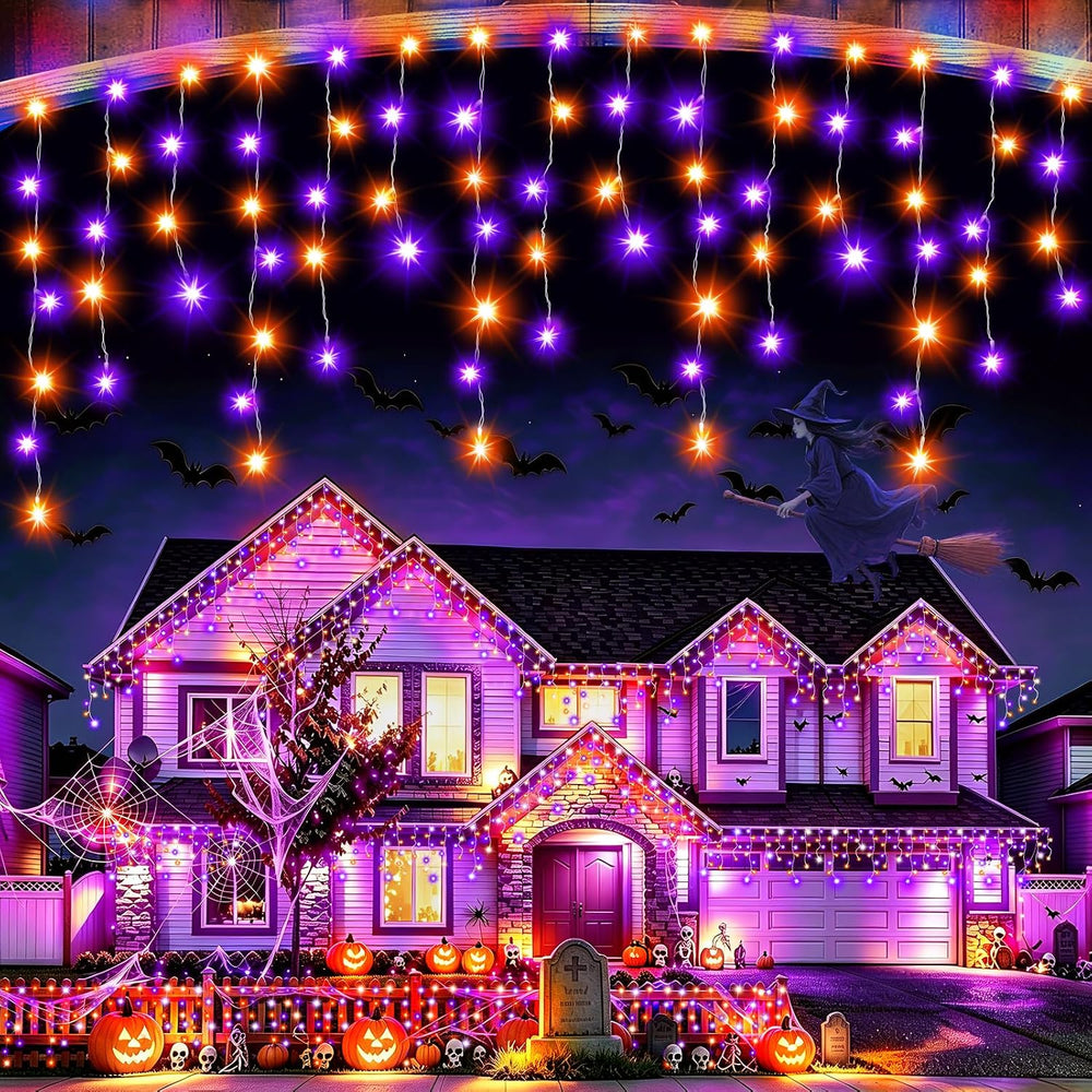 65FT 640 LED Orange Purple Halloween Lights Outdoor Fairy String Lights