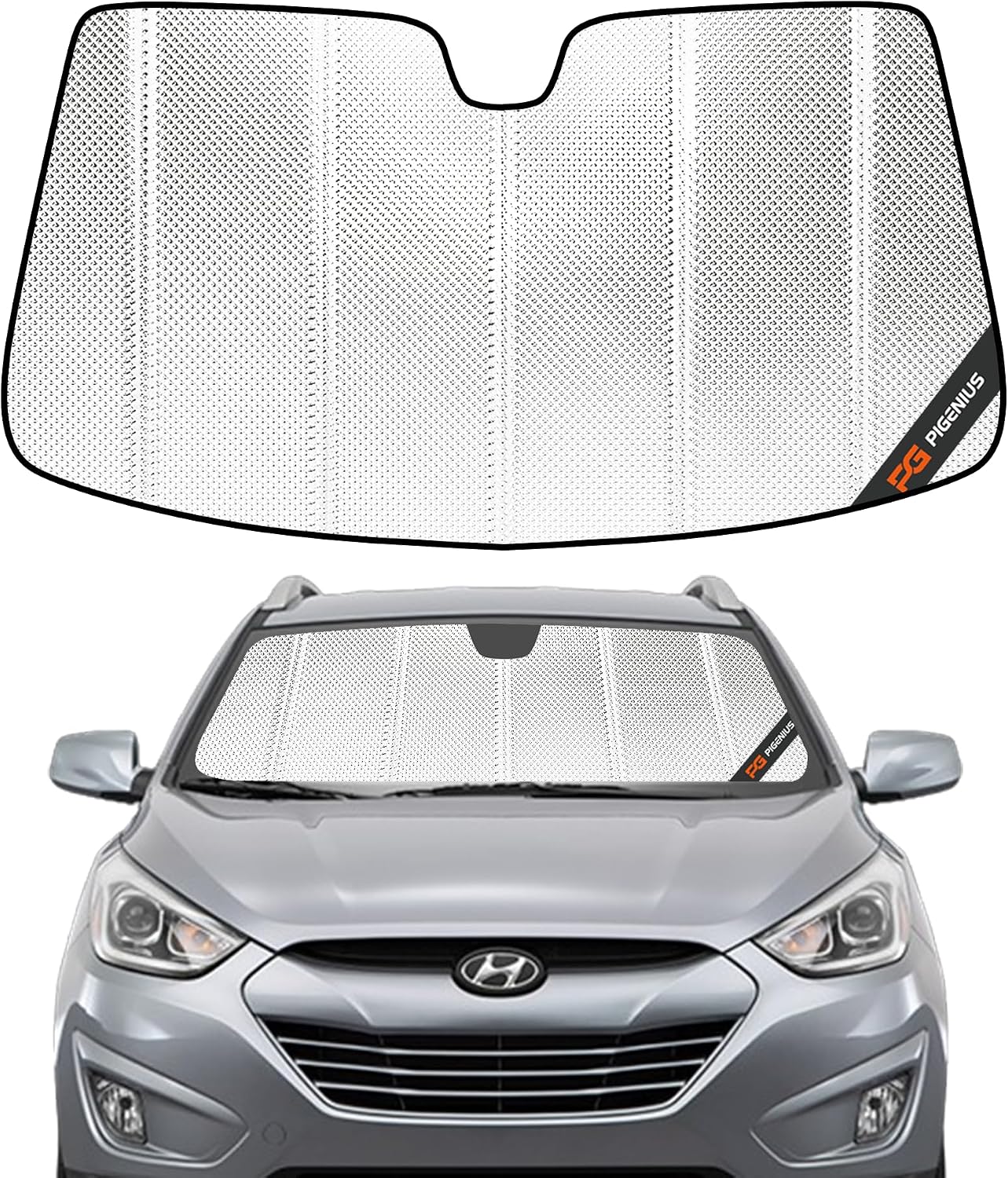 Pigenius Windshield Sun Shade for Hyundai Tucson 2010-2015. Reflective Aluminum Film Front Window Sunshade - BLAZBLOCK