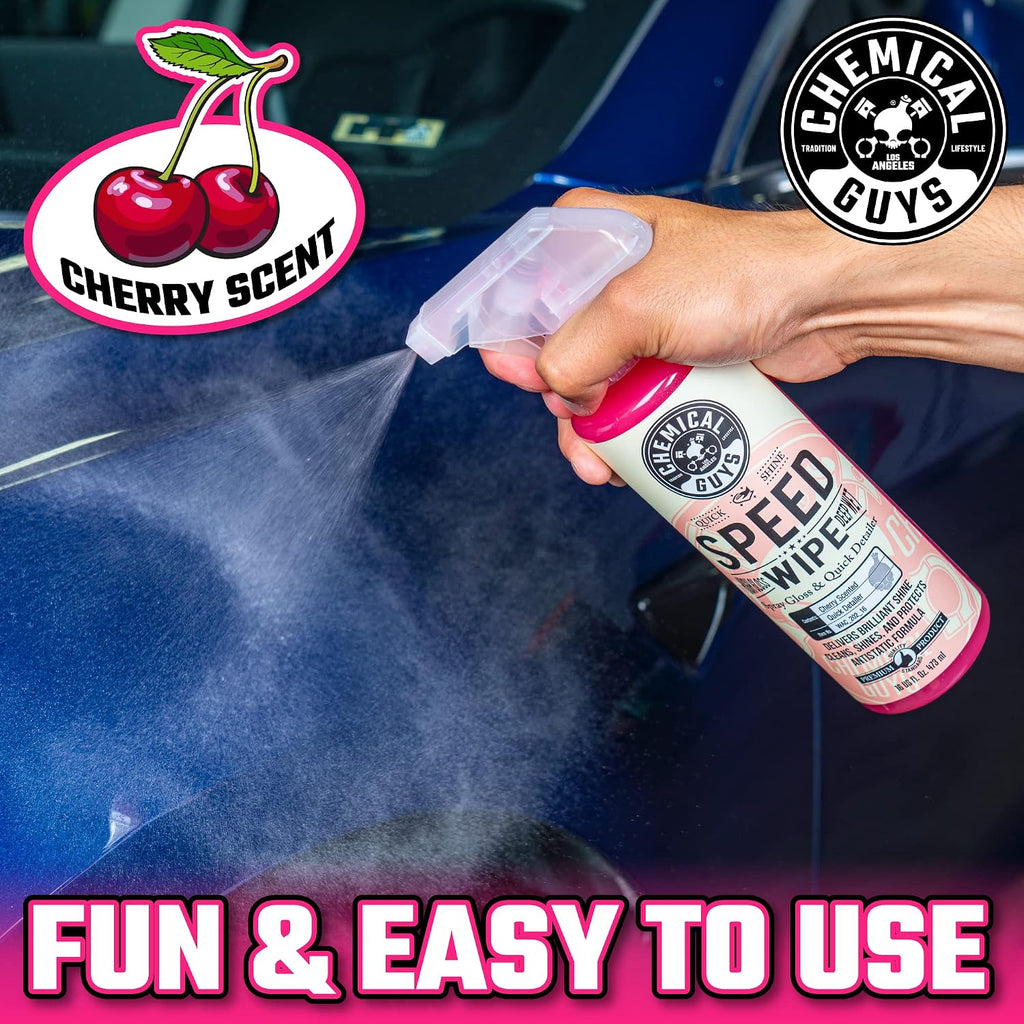 Chemical Guys Speed Wipe Quick Detailer - High Gloss, Streak-Free Shine, Detail Spray for Cars, Trucks, Motorcycles, RVs, and More, Safe on Paint, Glass, Wheels, and Trim, Cherry Scent, 16 fl oz