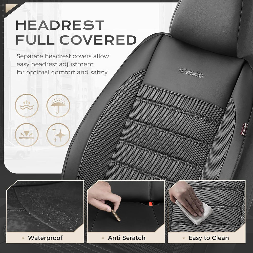 car seat covers full set, memory foam leather showing dimensions