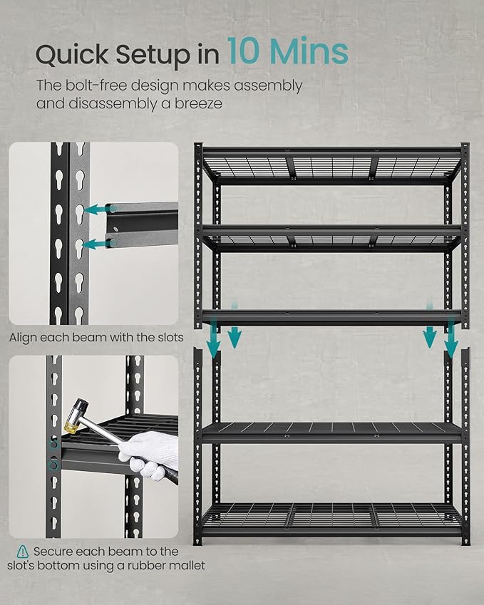 SONGMICS 5-Tier Storage Shelves Set of 2, Heavy-Duty Garage Shelving, - Image 5
