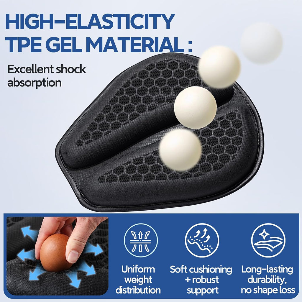 Motorcycle Gel Seat Cushion Large 3DHoneycomb Structure Shock Absorption Foldable & Breathable Motorcycle Gel Seat Pad for Long Rides