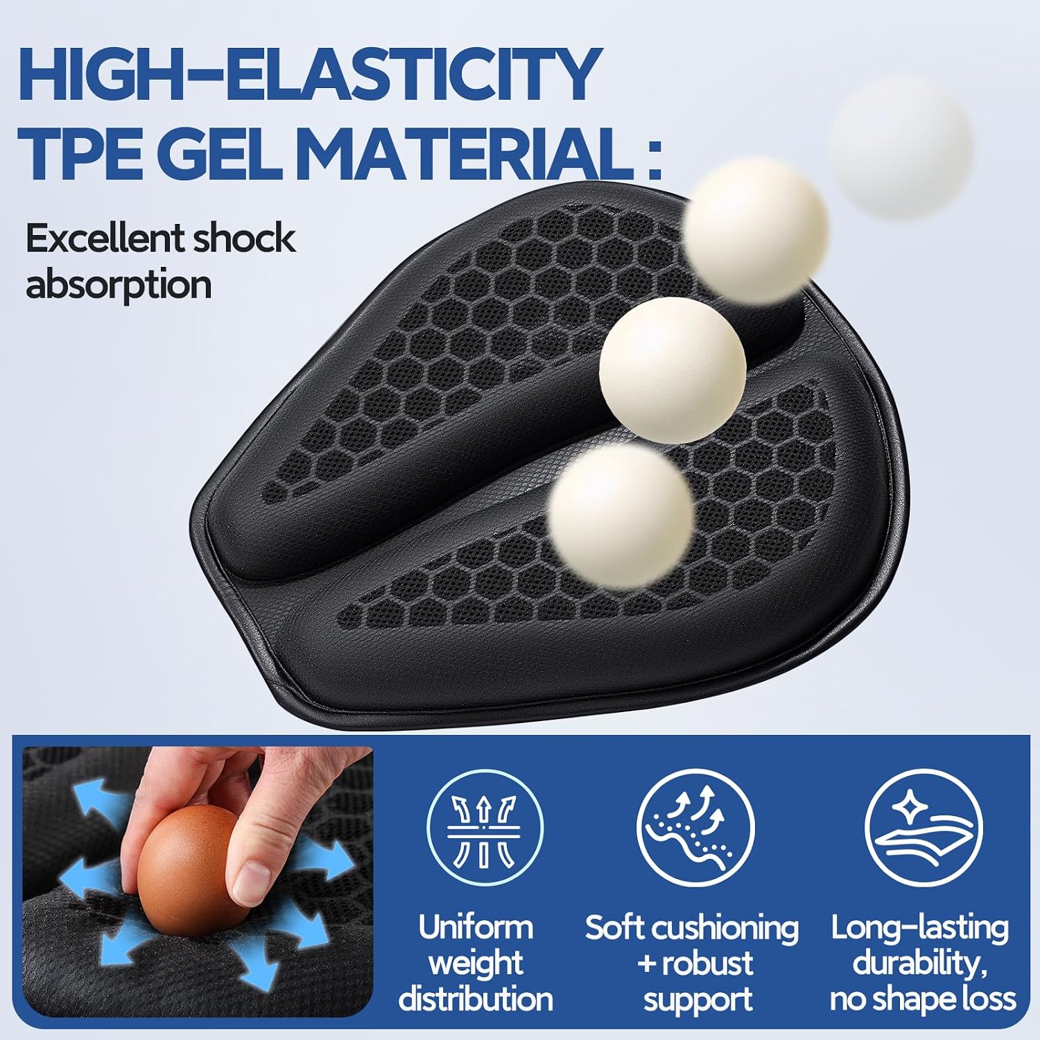 Motorcycle Gel Seat Cushion Large 3DHoneycomb Structure Shock Absorption Foldable & Breathable Motorcycle Gel Seat Pad for Long Rides