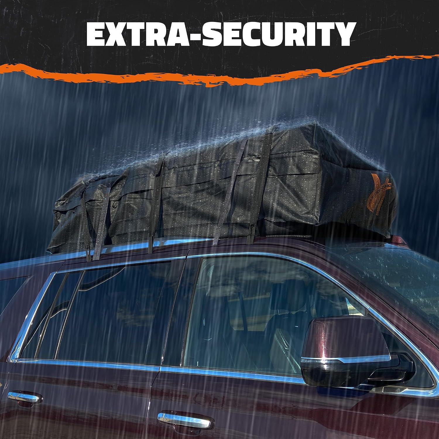 Mockins 40 CuFt XXL Soft-Shell Car Roof Bag 72"x48"x20" with Accessories | Waterproof Rooftop Cargo Carrier for Top of Vehicle | Car Top Carrier Without Roof Rack for Car, Truck, SUV, Van & RV