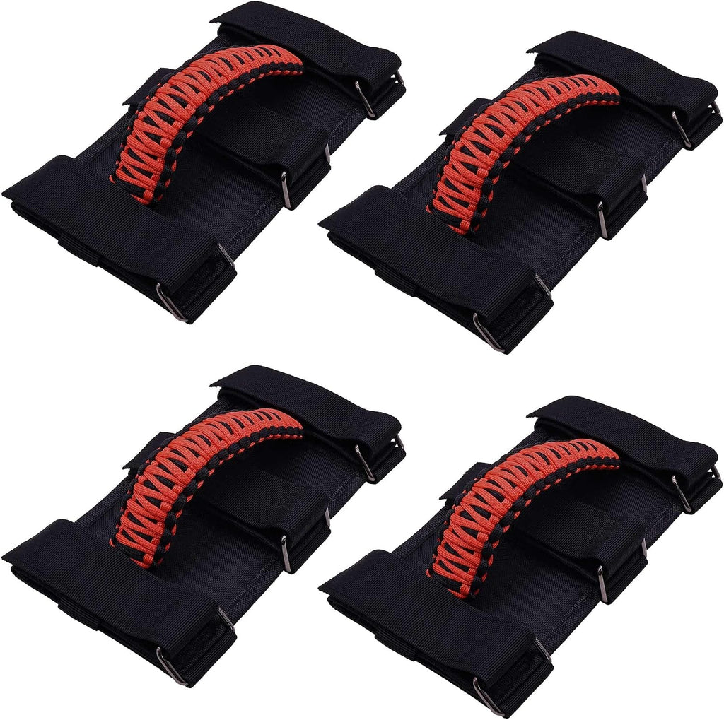 4 Pack Roll Bar Grab Handles for Jeep Wrangler, Multifunctional Paracord Handles Compatible with Jeep Wrangler CJ YJ TJ JK JL & Gladia-tor JT 1987-2025 , Heavy Duty Off-Road Interior Accessories