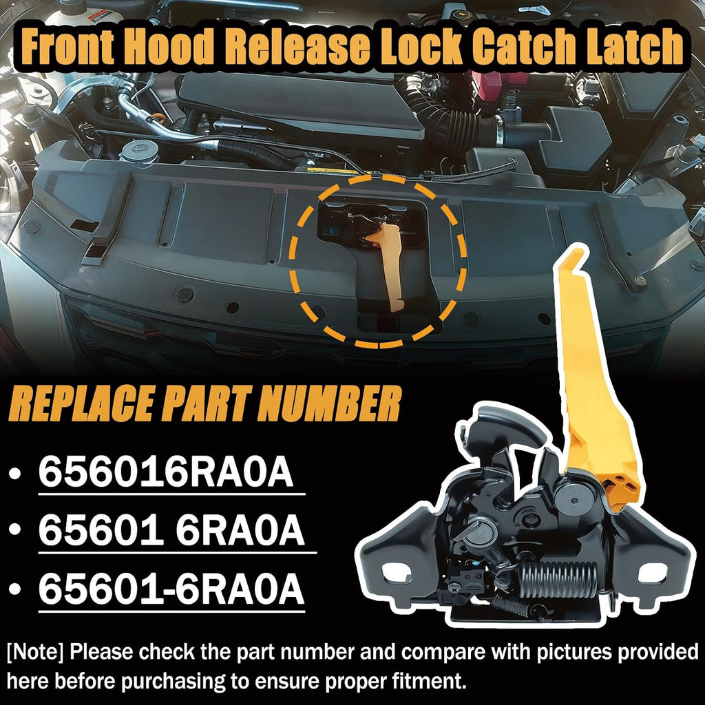 Front Hood Release Lock Catch Latch Compatible with Nissan Rogue 2021-2025, Front Hood Latch Lock Assy Replace for 656016RA0A 65601 6RA0A 65601-6RA0A