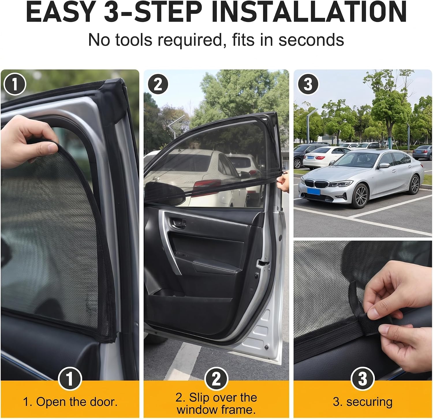 4 PCS Car Window Sunshade Mesh, Heat Block Double-Layer Side Window Shades, Breathable High-Density Glass Glass Protection Curtain, Fit for Most SUVs (Black #SUV)