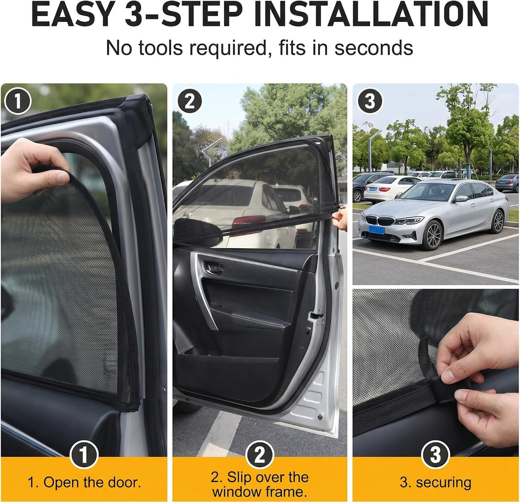 4 PCS Car Window Sunshade Mesh, Heat Block Double-Layer Side Window Shades, Breathable High-Density Glass Glass Protection Curtain, Fit for Most Cars (Black #Car)