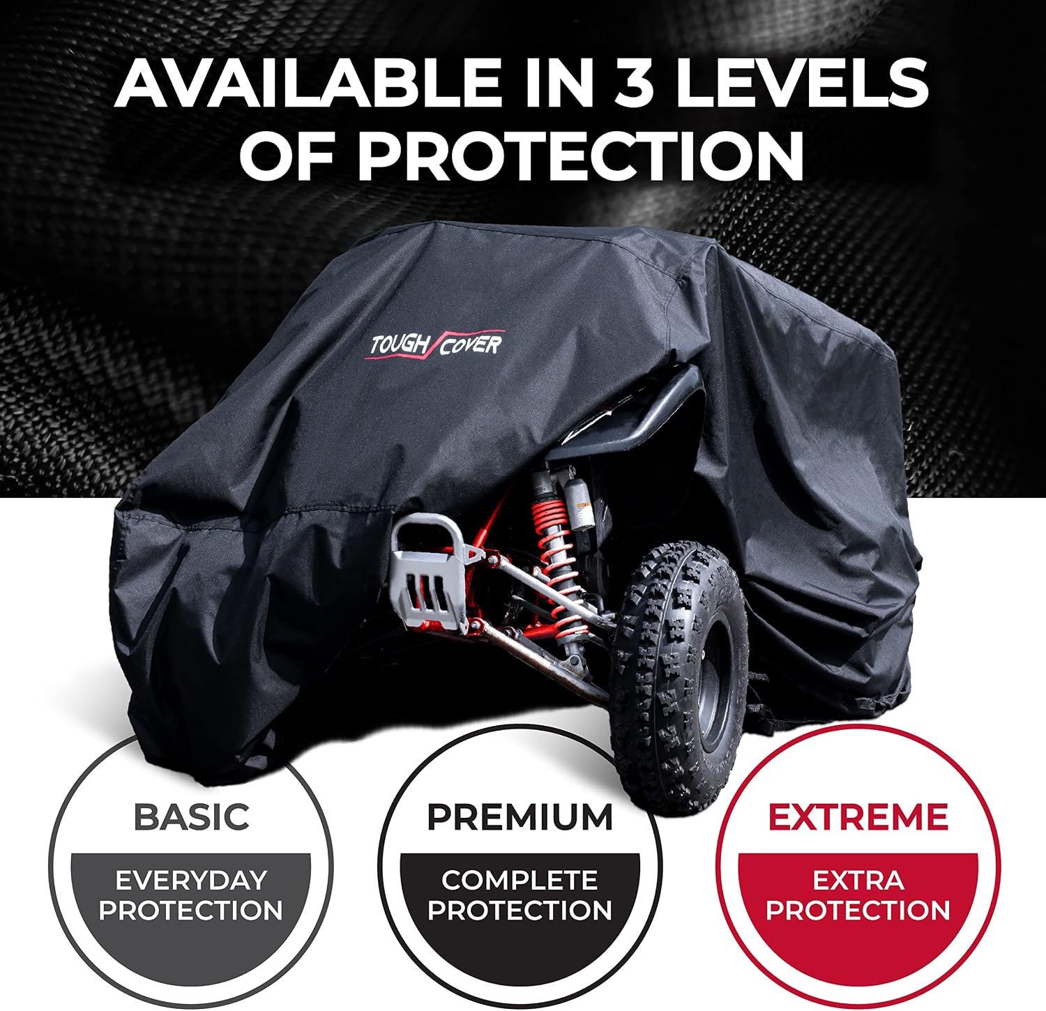 Tough Cover ATV Cover - Standard Size, Black - Built-in Storage Bag for ATV Storage - All-Weather Waterproof Cover - UV Protection for All-Weather Use