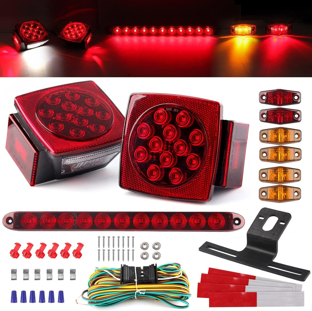 12V Trailer Led Light Kit, 2x Square Led Stop Turn Tail Brake License Plate R...