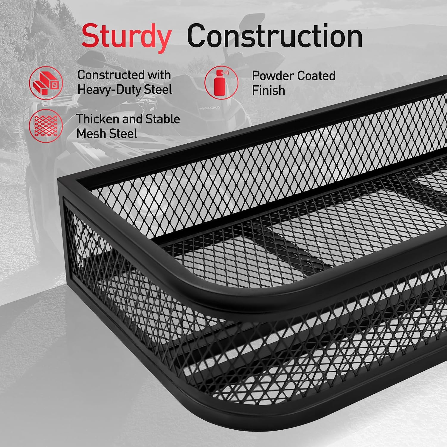 JY PERFORMANCE ATV Front Cargo Basket, Heavy Duty ATV Racks and Baskets for Camping, Fishing, Beach Side, Hiking, 36" L x 17.3" W x 6.3" H