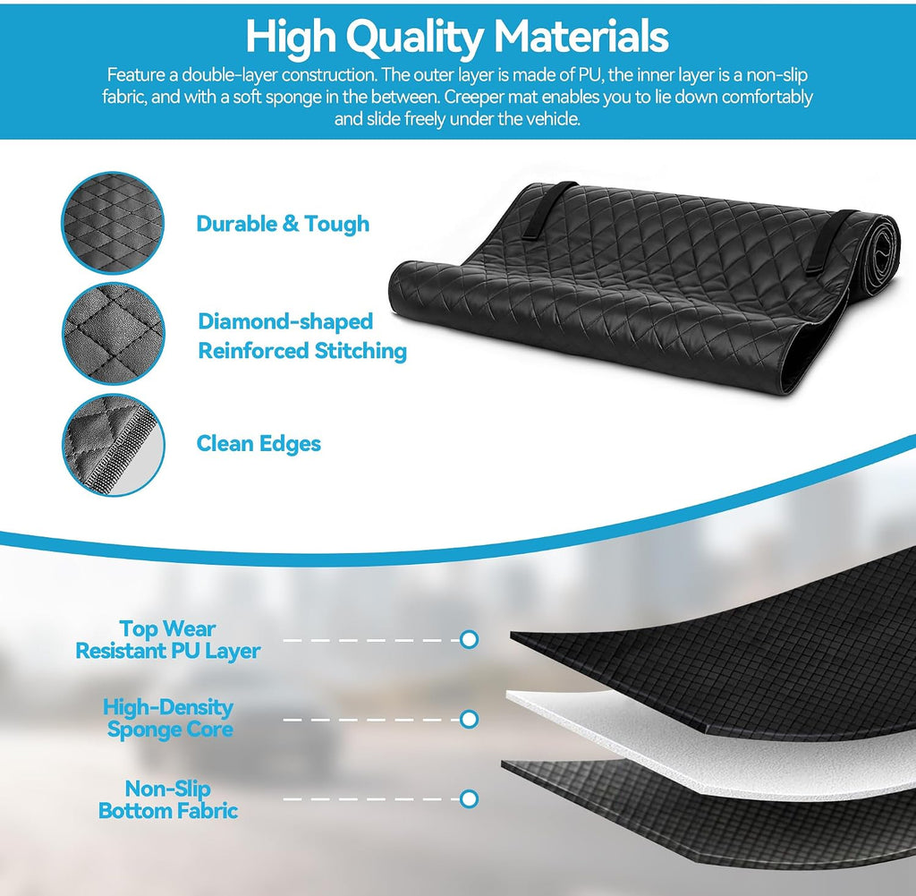 Magic Rolling Creeper Mat 58''x28'' Portable Under Car Repair Mat Folding Repairing Mechanic Pad Automotive Garage Creeper Mats for Car, SUV & Pickup Truck-Black