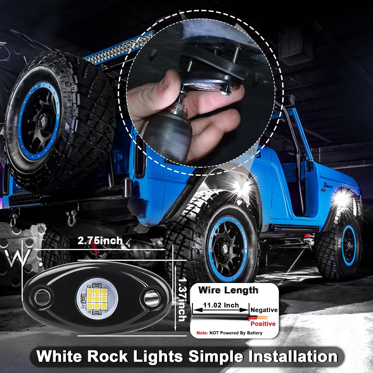 White LED Rock Lights, POVTOR 2 Pods Underglow LED Rock Light Kit Waterproof IP68 Under Body Wheel Well Lights Compatible with Truck Pickups Cars ATV UTV SUV Motorcycle Boat