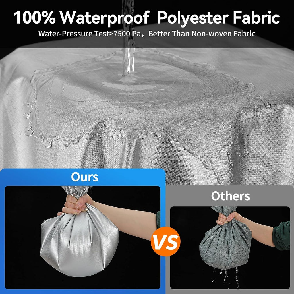 Oxford Fabric Pop Up Folding Camper Cover 14'-16' Super Waterproof Tear-Resistant Anti-UV Tent Trailer Cover for Winter Snow with Reinforced Corners, 5+2 Windproof Straps, Storage Bag