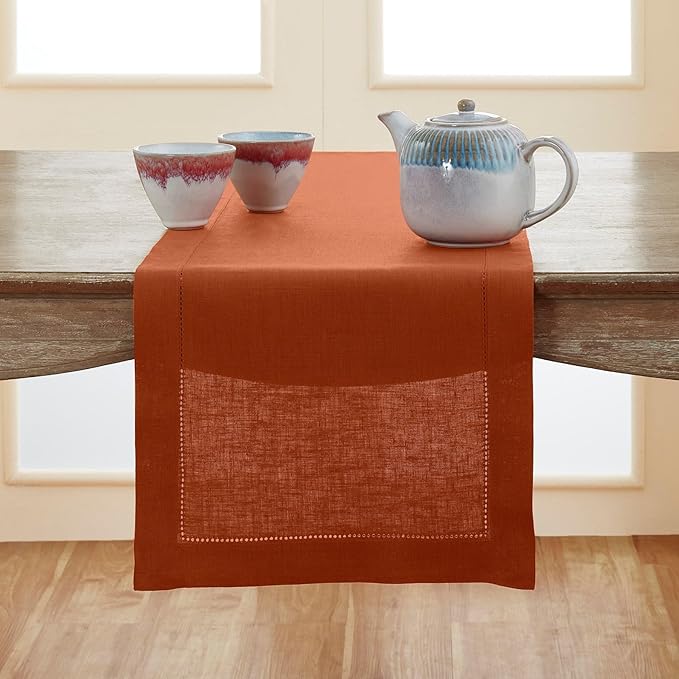 Solino Home Linen Cinnamon Table Runner 156 Inches Long - 100% Pure Linen Ext...