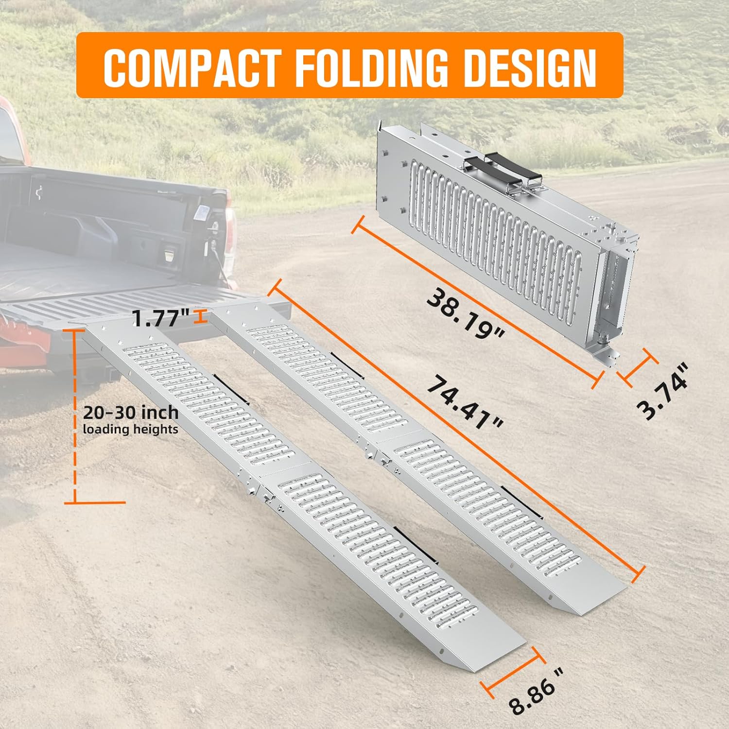 Truck Ramps 75" 1500 LBS 2 Pack, Extra Heavy Duty Loading Ramps for Lawn Mower, Portabe Non Slip Motorcycle Ramps for Pickup Trucks, ATV, Dirt Bikes, UTV