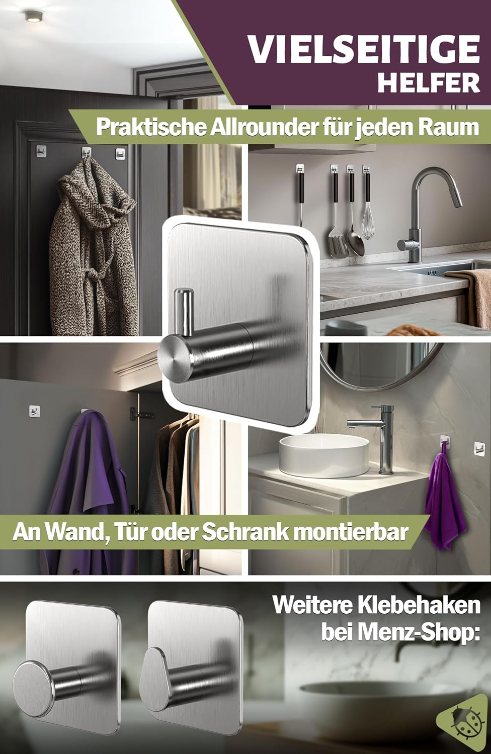 menz towel rail no drilling classic adhesive hooks, package contents