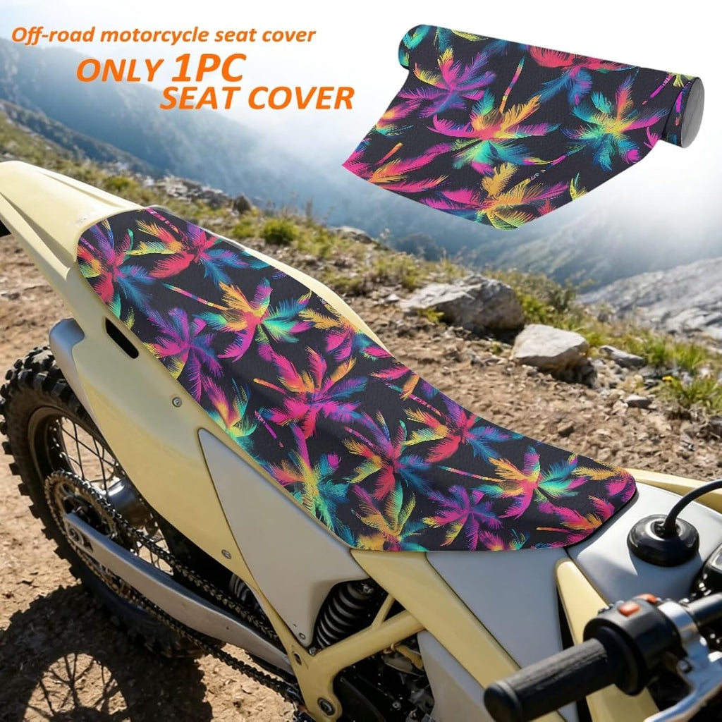 Pensura Seat Cover for Dirt Bike Colorful Beach Palm Tree Gripper Enduro Motocross Seat Cushions UV-Resistant Faux PU Leather Dirt Pit Bikes Cushion Covers for Motocross Enduro Electric Bikes
