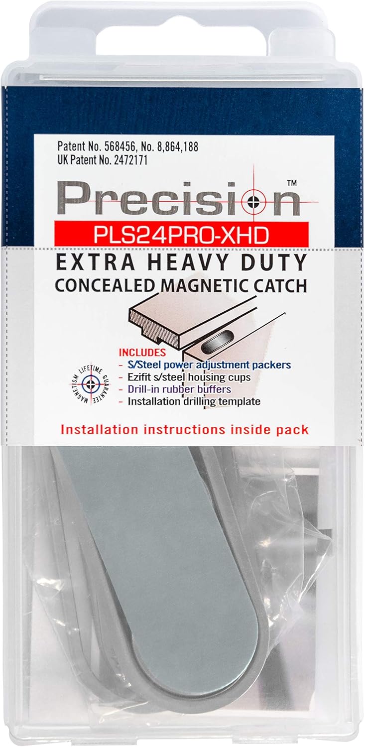 precision lock pls24pro-xhd concealed magnetic catch, stainless steel shown in use