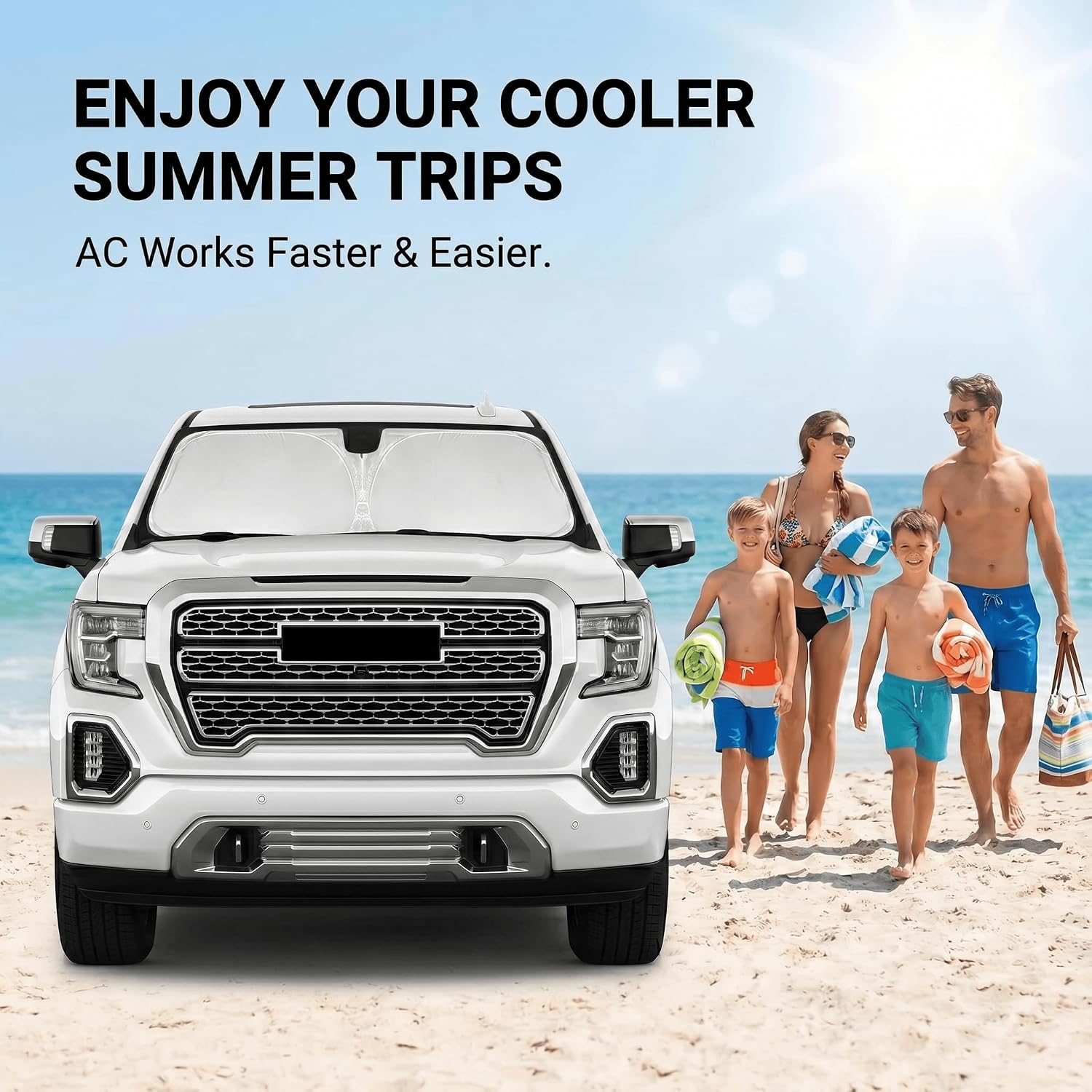 Windshield Sun Shade for GMC Sierra 1500 2500 3500 SLT AT4 Denali 2019-2024 2025 2026 Front Window Shade Custom Fit Sun Visor Foldable Shade Blocks UV Rays Summer Must Have Car Accessories