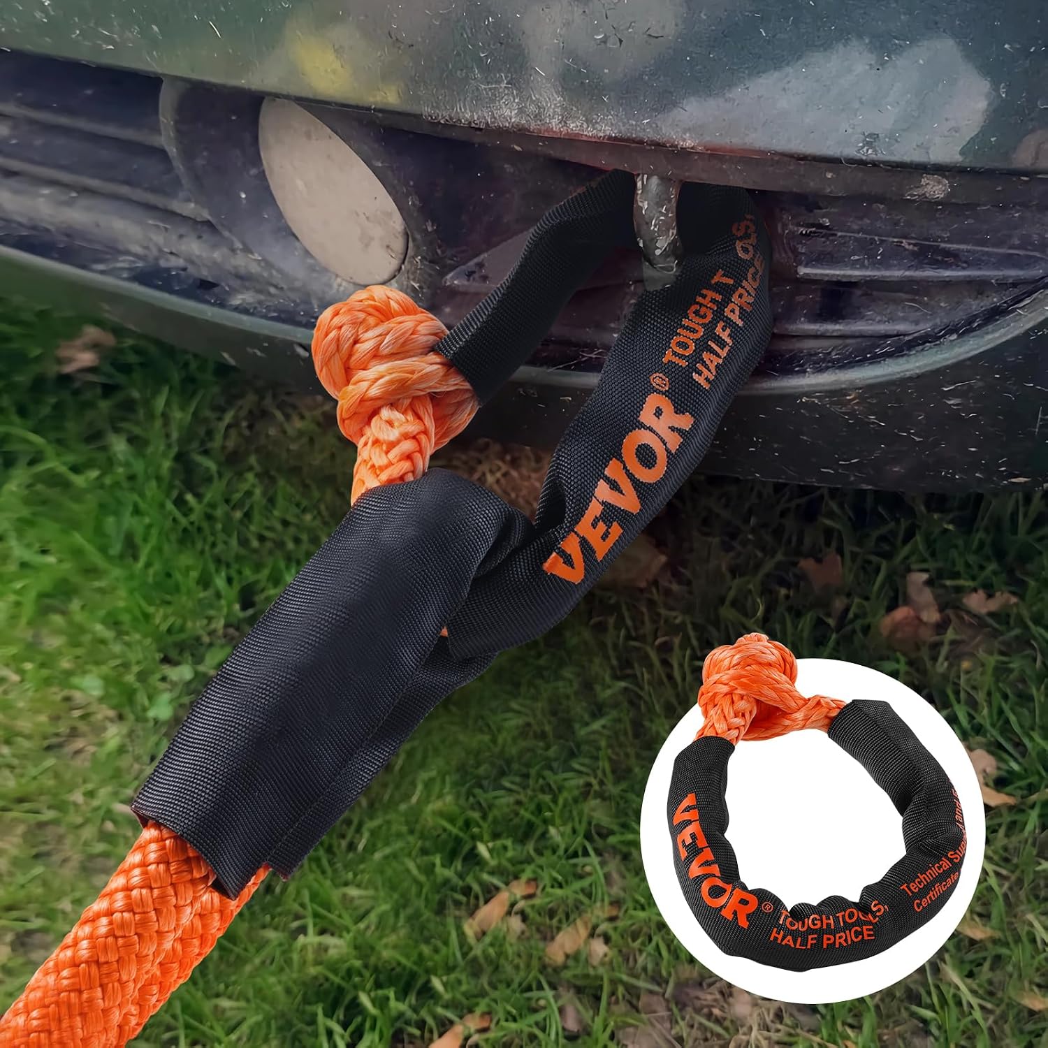 VEVOR 2-Pack Synthetic Soft Shackle, 1/2" x 22" - 44,092 lbs (20 Ton) Breaking Strength, Heavy Duty Recovery Tow Shackles with Extra Sleeves & Storage Bag for UTV,ATV,Trucks,Off-Road Vehicles,Orange