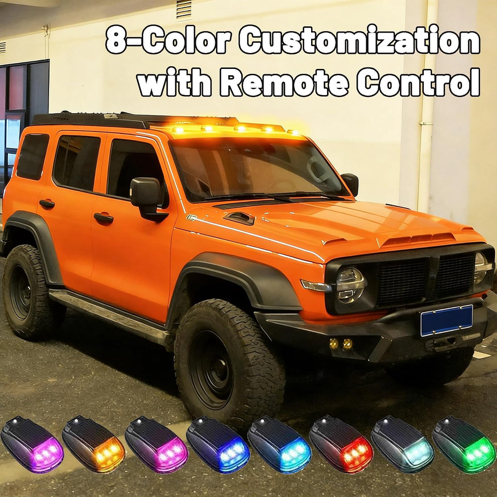 Waterproof Solar Car Roof Light with Remote, Wireless Solar Cab Lights for Truck, No Drill 8 Color LED Roof Marker Lights (5)