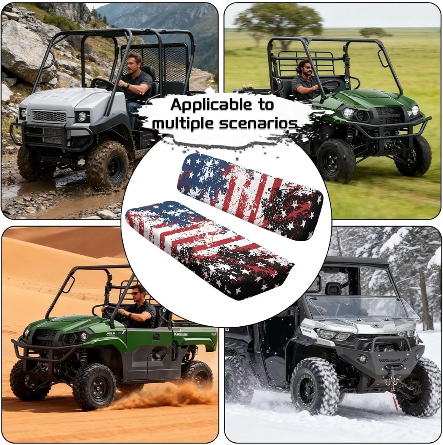 American Flag UTV Seat Cushion Covers Compatible with Kawasaki Mule 3000 3010 3020 Replacement UTV Seat Cover Set Patriotic Bench Seats Cover Easy to Install