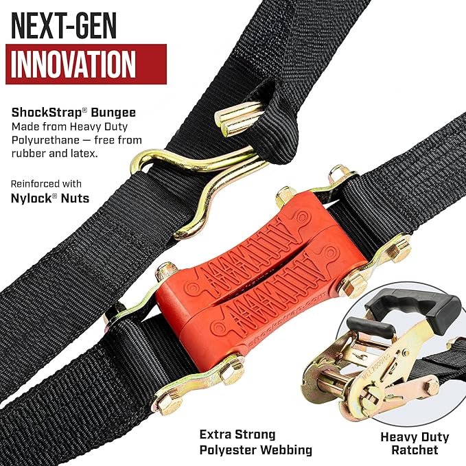 Ratchet Strap, 9’ x 2” Shock Absorbing Heavy Duty Tie downs - Image 6