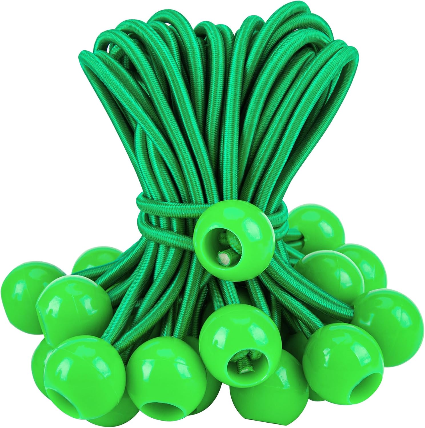Cartman 30 Pack 6 Inch Ball Bungee Cords Canopy Ties with Elastic String for Canopy, Tarp, Straps, Tent, Pure Green
