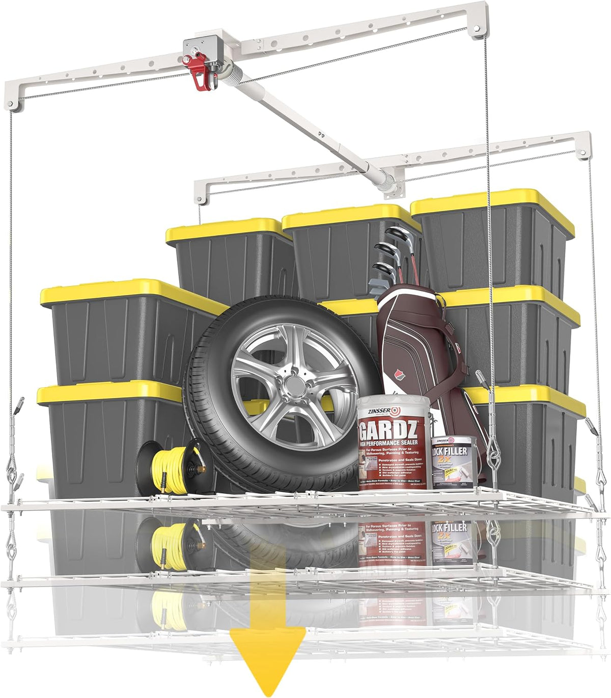 overhead garage storage rack for 10-12ft ceiling, heavy-duty, main product view