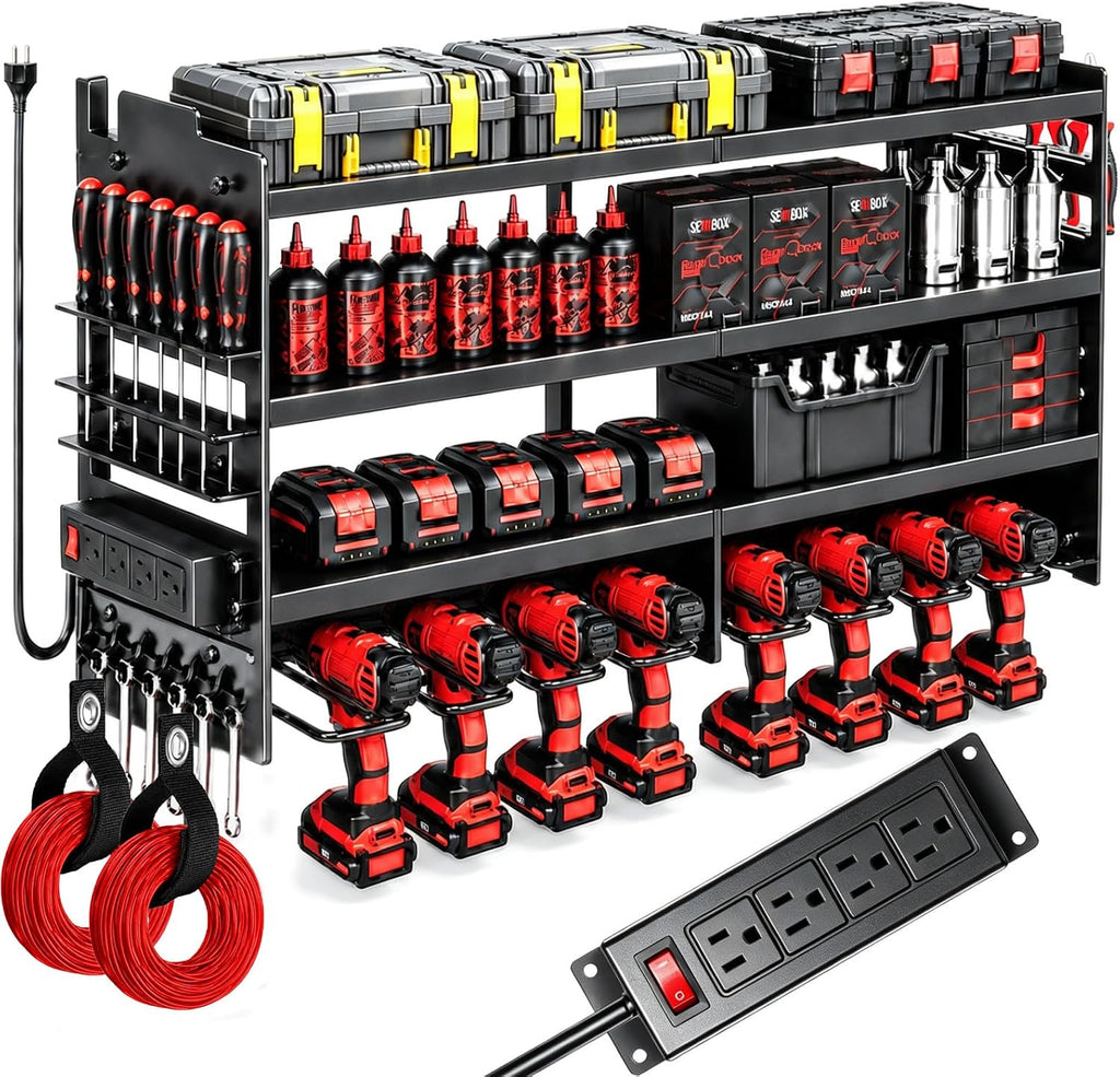 large power tool organizer wall mount with charging, main product view