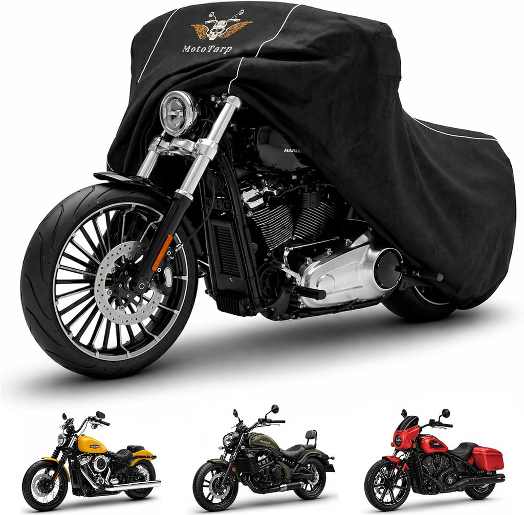 600D Heavy Duty Motorcycle Cover for Cruiser Models, Waterproof Outdoor All-Season Weatherproof Protection with Air Vents, Exhaust Heat Shield & Reflective Strips, Fits up to 96″