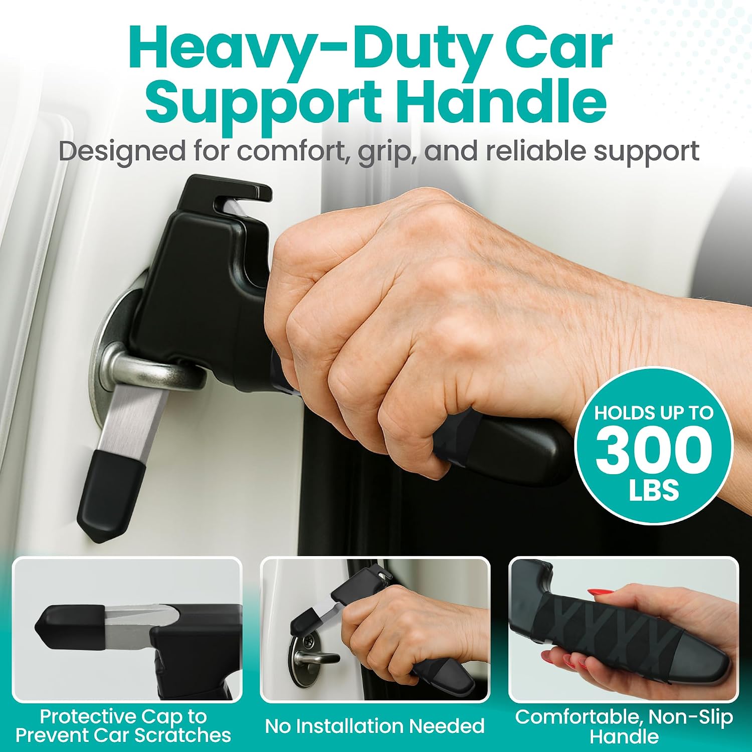 Car Door Handle for Elderly - Car Cane Standing Mobility Aid Tool to Help Get Out, 3 in 1 Car Door Latch Bar for Seniors and Handicapped Pack of 1 - (Black)