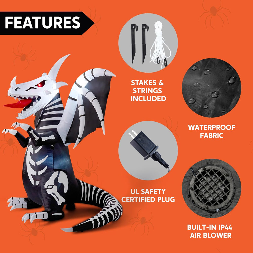 Joiedomi 8 FT Tall Halloween Inflatables Outdoor Skeleton Dragon Decoration, ...