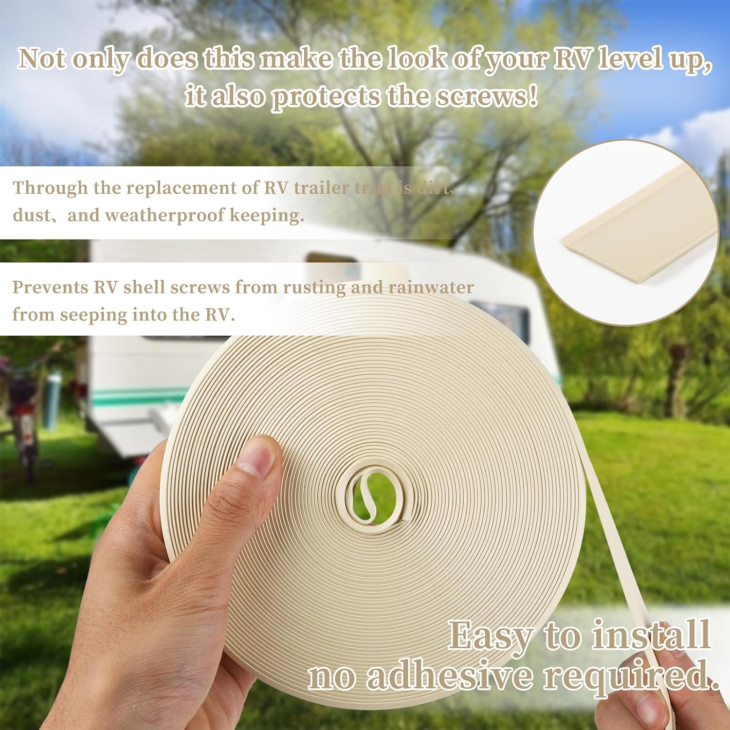 1 inch Vinyl Trim Molding Insert for RV Screw Cover Boat Camper Travel Trailer Outside Track (75 ft)
