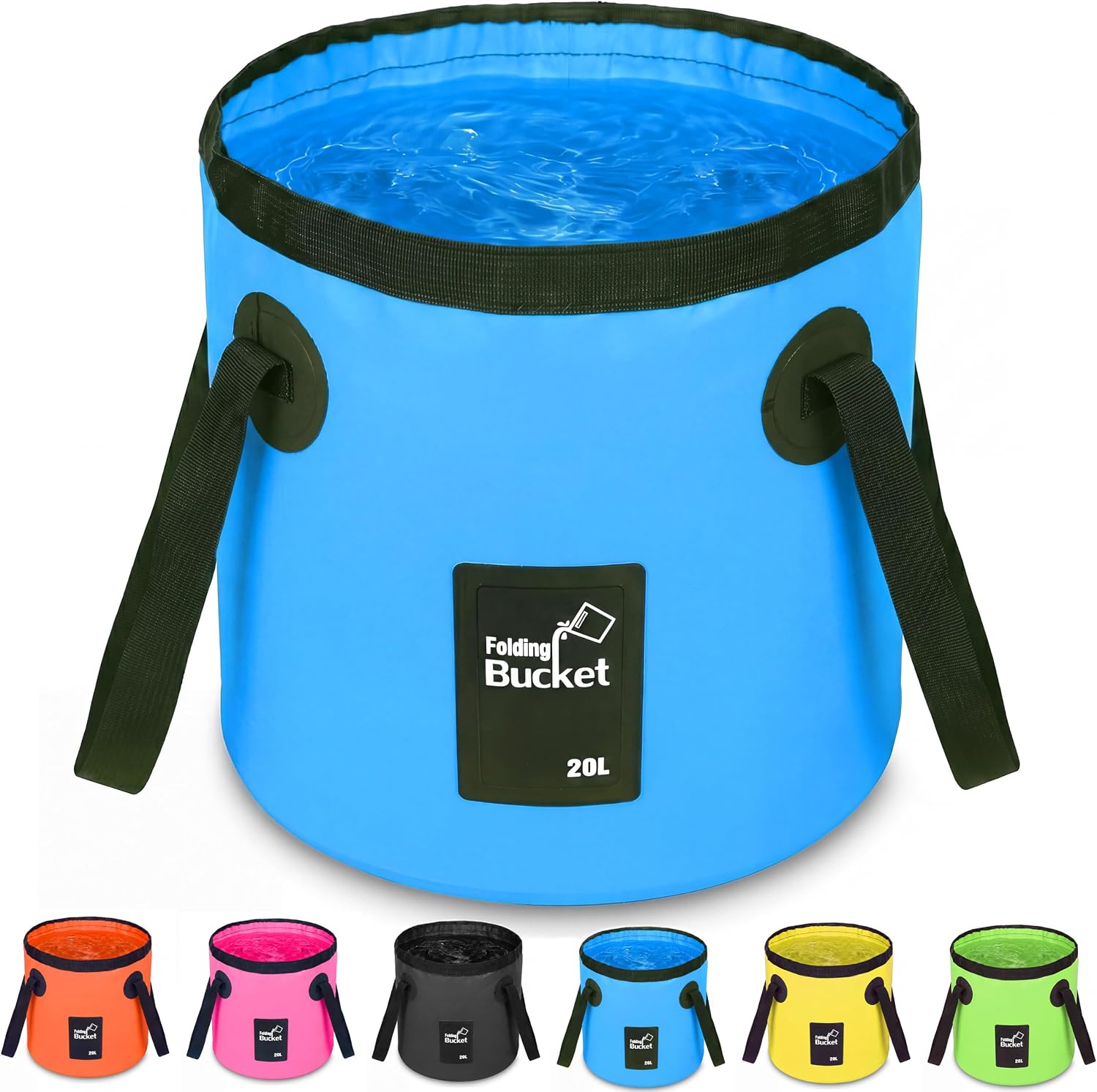 5 Gallon Collapsible Bucket with Handle, Foldable Water Bucket for Car Wash, Camping, Fishing & Beach, Portable Water Storage Container for Car Cleaning(20L-Blue)