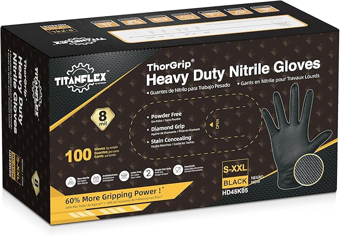 TitanFlex Thor Grip Heavy Duty Black Industrial Nitrile Gloves - Image 2
