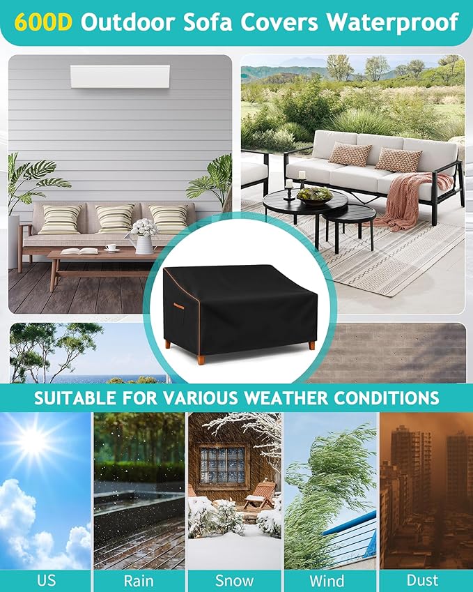 Outdoor Sofa Cover, Waterproof Patio Furniture Cover 60W x 36D x 33H inches - Image 7