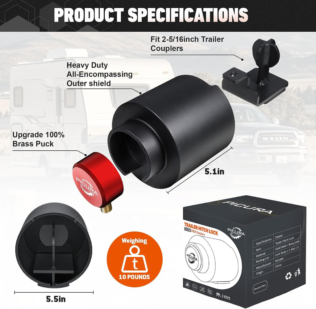 2026 Upgraded Trailer Lock Fits 2-5/16 Inch Coupler, Heavy Duty Trailer Hitch Locks, Anti-Theft Trailer Coupler Lock for RV/Trailer/Cargo/Boat/Camper/Pickup(Red)